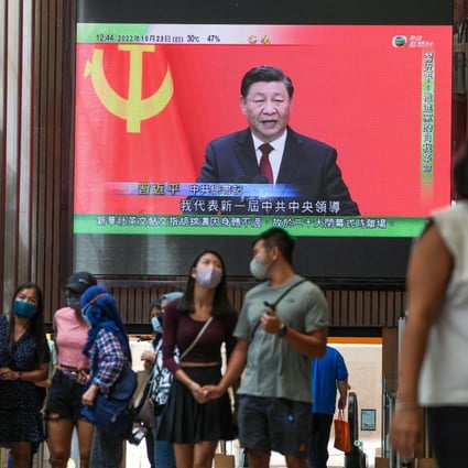 A giant screen in Hong Kong’s Causeway Bay shows Chinse President Xi Jinping at a press conference after the close of the party congress. Photo: Sam Tsang