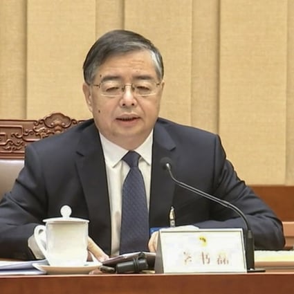 Li Shulei, formerly No 2 in the central propaganda department, has been confirmed as Communist Party propaganda chief. Among his first tasks was to present a report on the recent 20th party congress. Photo: CCTV