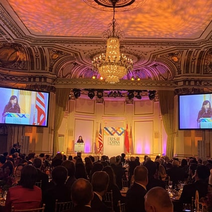 Xu Xueyuan, deputy chief of mission at China’s embassy in the US, delivers President Xi Jinping’s first message to an American audience at a gala evening in New York. Photo: National Committee on US-China Relations