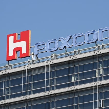 The Foxconn logo is displayed on a company building in Taipei. Photo: AFP