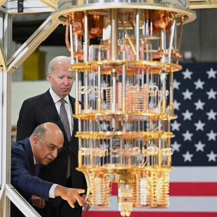 US President Joe Biden listens to IBM CEO Arvind Krishna during a tour of IBM’s facility in Poughkeepsie, New York, on October 6, when the company announced a multibillion-dollar investment in quantum computing, semiconductor manufacturing and other hi-tech areas. Photo: AFP via Getty Images/TNS