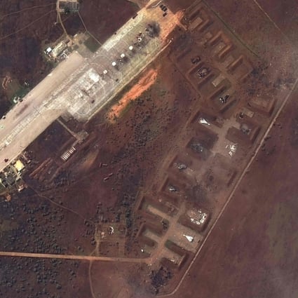 This Maxar Technologies satellite image shows the aftermath of an attack on Russia’s Saki airbase in Crimea, in August. Photo: Maxar Technologies