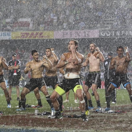 New Zealand perform the Haka during a downpour in in 2014. Photo: K. Y. Cheng