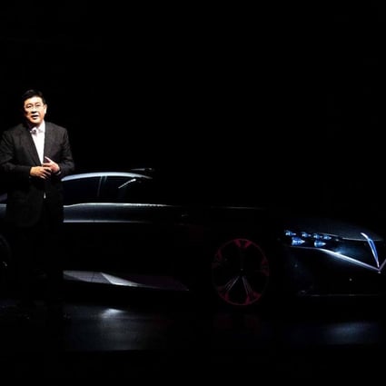BeyonCa founder and chairman Soh Weiming launches his company’s first prototype smart electric vehicle model, the GT Opus 1, in Beijing on October 30, 2022. Photo: Handout