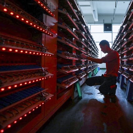A lithium battery manufacturing line in eastern China. Photo: AFP