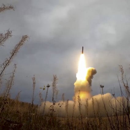 An intercontinental ballistic missile is launched during exercises by the  Russian strategic nuclear forces last month. Photo: Handout via Reuters
