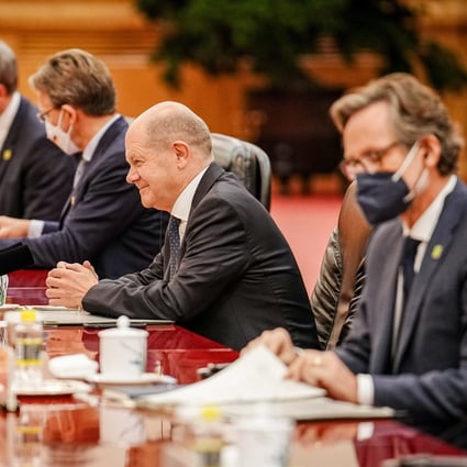 German Chancellor Olaf Scholz (second from right) during a meeting at the Great Hall of the People in Beijing on November 4. Photo: EPA-EFE