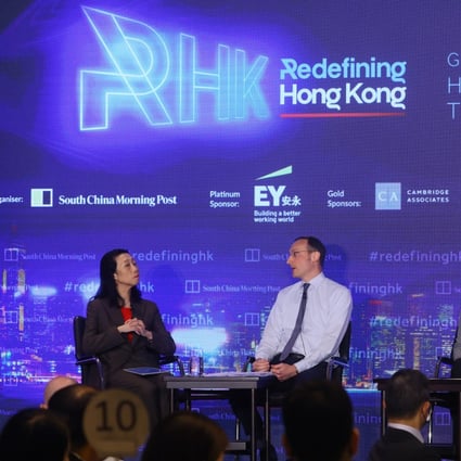 From left, the SCMP’s Enoch Yiu, Martin Hennecke of  St James’s Place, Fan Cheuk-wan of HSBC Global Private Banking and Wealth, and Grace Tam of BNP Paribas at the SCMP panel on family offices in Hong Kong on Thursday. Photo: Dickson Lee