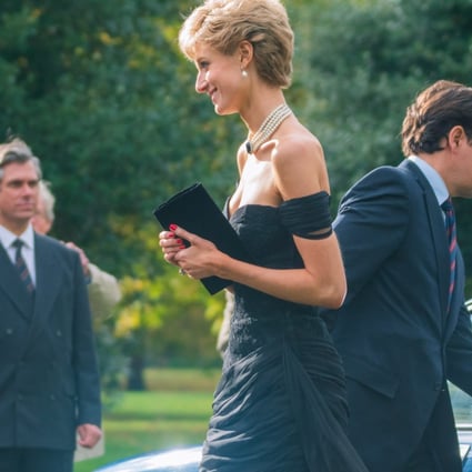 Elizabeth Debicki as Princess Diana in her infamous “revenge dress” in a still from season 5 of Netflix series The Crown. 