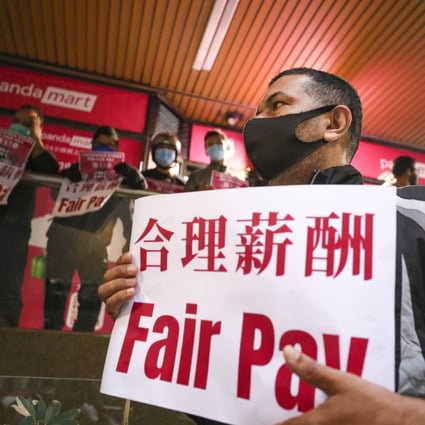 Couriers from delivery platform Foodpanda  protest in Central on November 4. Photo: Xiaomei Chen