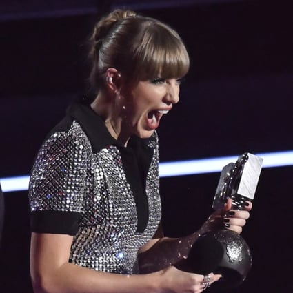 Taylor Swift poses with the award for Best Video during the 2022 MTV Europe Music Awards in Dusseldorf, Germany on Sunday. Photo: AFP