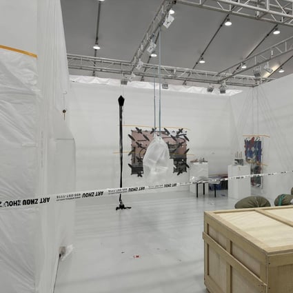 One of the gallery booths to be sealed off during Shanghai’s West Bund Art & Design fair, which the city government shut down after two days. Another fair had been shut down a day earlier because of a postive Covid test. Photo: West Bund Art & Design Fair