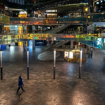A near-empty commercial area in China’s capital Beijing on Monday. Photo: Bloomberg