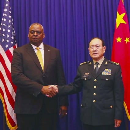 US defence chief Lloyd Austin and his Chinese counterpart Wei Fenghe meet in Siem Reap, Cambodia on Tuesday. Photo: Twitter