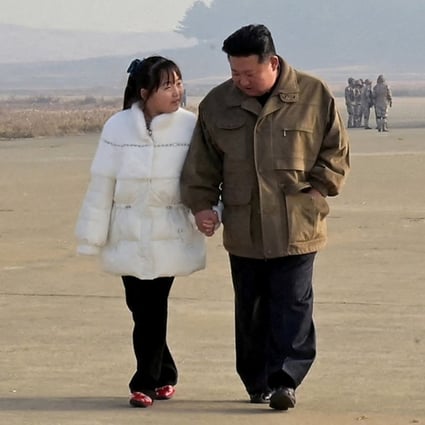 Kim Jong-un walks with his daughter in an undated photo released on Saturday by North Korea’s Korean Central News Agency. Photo: KCNA via Reuters 