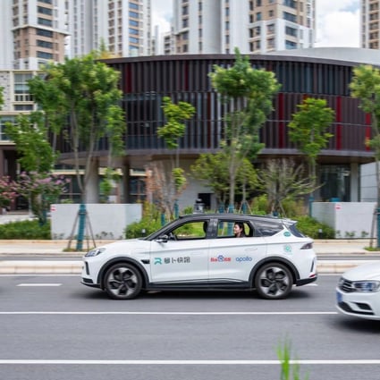 An Apollo Go driverless taxi seen on the roads in Wuhan. Photo: Handout 