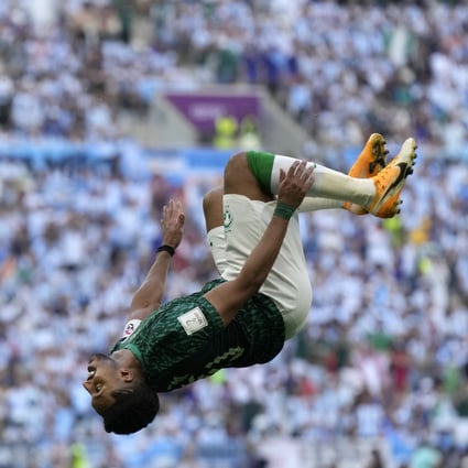Saudi Arabia’s Salem Al-Dawsari celebrates after scoring against Argentina. Photo: AP