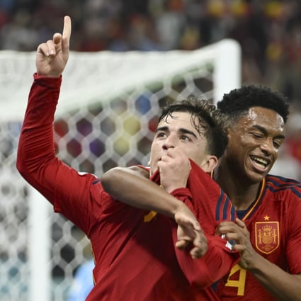 Gavi (left) and Jose Gaya of Spain celebrate during the Group E match between Spain and Costa Rica at the 2022 Fifa World Cup in Doha on Wednesday. Photo: Xinhua