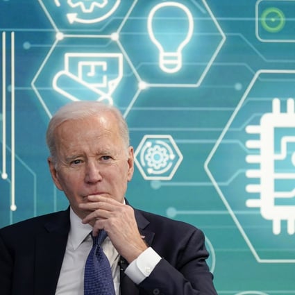 President Joe Biden attends an event on March 9 at the White House in Washington, to support legislation that would strengthen supply chains for computer chips. With Washington passing bills like the Chips Act directed at China, the US commitment to free trade is in question. Photo: AP 