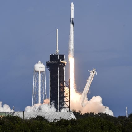 A SpaceX Falcon 9 rocket lifts off from Pad 39A at Kennedy Space Centre in Florida, US on Saturday. Photo: Florida Today via AP