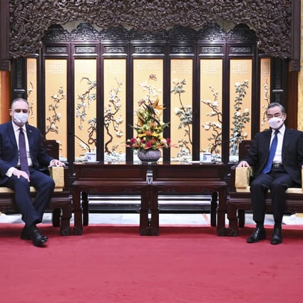 Igor Morgulov, Moscow’s new ambassador to China, meets Foreign Minister Wang Yi in Beijing on Sunday. Photo: Xinhua