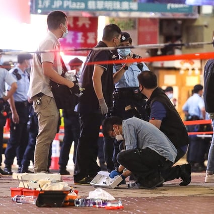 The police officer was stabbed outside Sogo department store in Causeway Bay on July1, 2021, the anniversary of Hong Kong’s return to Chinese rule. Photo: Xiaomei Chen