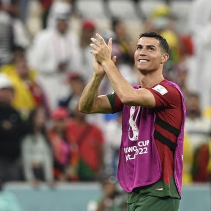 Portugal’s Cristiano Ronaldo acknowledges supporters after his side secured a spot in the World Cup knockout stages with a 2-0 win over Uruguay. Photo: Kyodo
