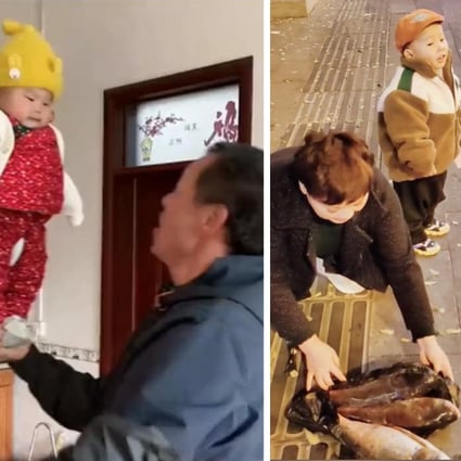 A viral video of a baby standing on an adult’s hand causes anger and an adorable three-year-old boy hawks fresh fish on the street. Photo: SCMP composite/Handout