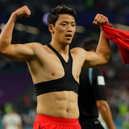 South Korea midfielder Hwang Hee-chan celebrates scoring his team’s second goal during the Qatar 2022 World Cup Group H football match between South Korea and Portugal at the Education City Stadium on Friday. Photo: AFP