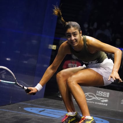 Hania El Hammamy beat Nour El Sherbini in 5 games to win the women’s final match at the Hong Kong Squash Open. Photo: Elson Li