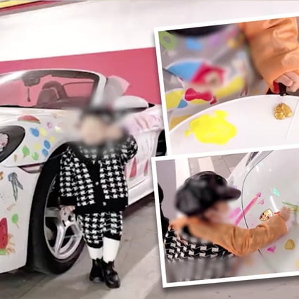 A mother who let her daughter draw on her Porsche with washable paint starts vigorous online debate in China about modern parenting. Photo: SCMP composite/Handout