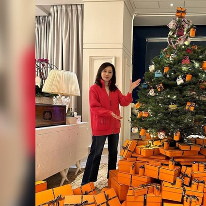 Former actress and TV host, Priscilla Ku Kei-kwan has sparked a debate over the rights and wrongs of consumerism with her luxury brand Christmas tree decorations. Photo: SCMP Composite.
