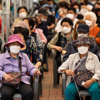 Elderly South Koreans waiting to receive a Covid-19 vaccination in 2021. The country is changing how it calculates ages, meaning citizens will become younger, on paper.  Photo: Bloomberg