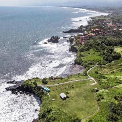 An aerial view of the 7th hole of the defunct Trump international golf club in Bali. Photo: AFP