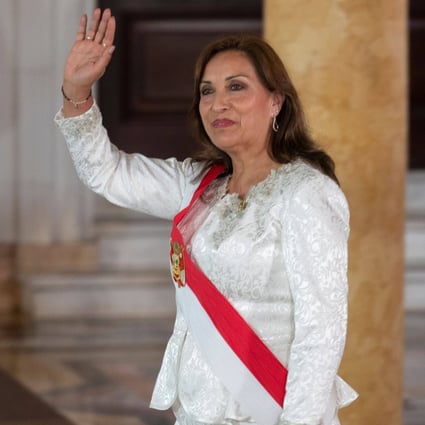 Peru’s new president, Dina Boluarte, at the Palace of Government in Lima, Peru on Saturday. Photo: AFP