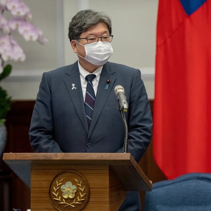 Koichi Hagiuda, policy chief for Japan’s Liberal Democratic Party (LDP) speaks during his meeting with Taiwan President Tsai Ing-wen, in Taipei. Photo: Taiwan Presidential Office/Handout via Reuters