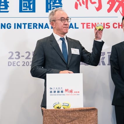 Philip Mok, president of the Hong Kong Tennis Association, presides over the draw ceremony. Photo: HKTA
