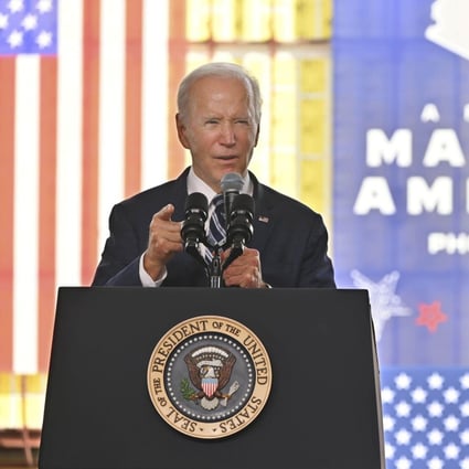 US President Joe Biden speaks at a ceremony celebrating construction of a Taiwan Semiconductor Manufacturing Co factory in Phoenix, Arizona, on Tuesday. Photo: Kyodo