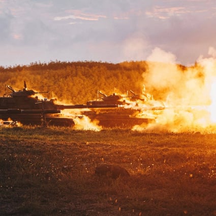 US-made M60-A3 tanks fire during a drill at Penghu islands, Taiwan. The Biden administration has tested China’s red line with more military aid to Taiwan. Photo: AFP