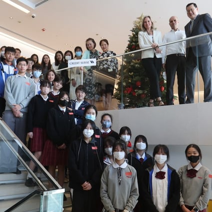 Students and Credit Suisse staff at the company’s office earlier this month. Photo: Edmond So