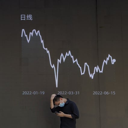 A man stands in front of a screen showing the latest economy and stock exchange updates in Shanghai on June 15. The past year has been nearly a perfect storm for China and other Asian economies, but shifting winds could turn in their favour in 2023. Photo: EPA-EFE