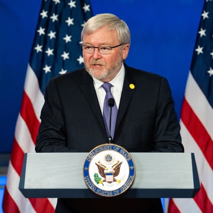 Former Australian Prime Minister Kevin Rudd speaks at an Asia Society event in May. Rudd has written and spoken widely on foreign relations with China since he quit politics in 2013. Photo: Bloomberg