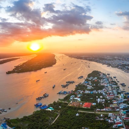 A sunset over the Mekong Delta in southern Vietnam. River sand is often used for construction in Vietnam as it can be extracted cheaply from nearby river channels and is easily transported by barge. Photo: Shutterstock