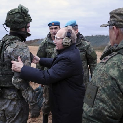 Russian President Vladimir Putin at a military training centre. The government has said troops can freeze their sperm at no cost to them or their families. Photo: AP