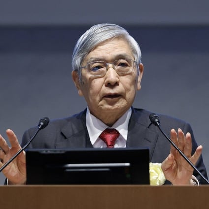 Haruhiko Kuroda, governor of the Bank of Japan, speaks during a meeting in Tokyo on Monday. Photo: Bloomberg
