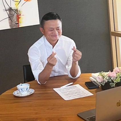 Jack Ma seen delivering the video address to rural teachers on Friday Photo: Handout/Jack Ma Foundation