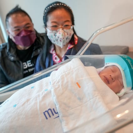 Baby boy Aden Chan was born 43 minutes after midnight. Photo: Sam Tsang