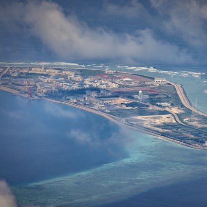 Buildings and structures are seen on the artificial island built by China in Subi Reef in October 2022, in the Spratly Islands of the South China Sea. Photo: Getty Images/TNS