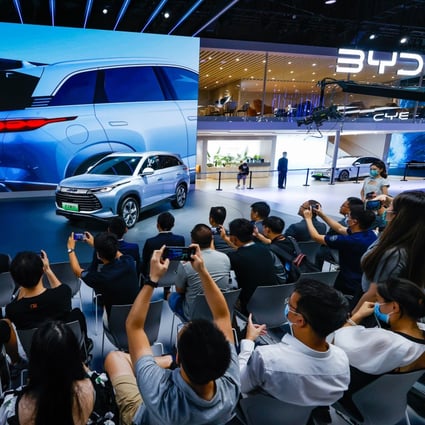 A BYD car being unveiled at the Chengdu Motor Show on August 26, 2022 in the Sichuan provincial capital. Photo: Xinhua