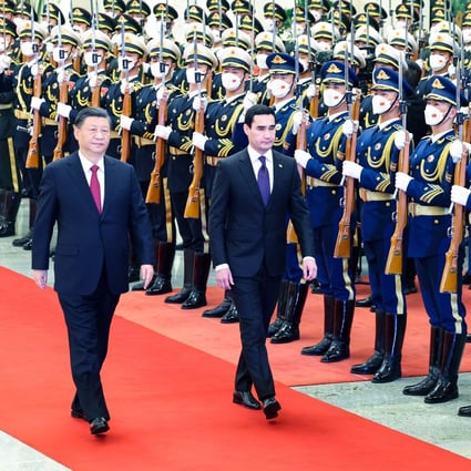Chinese President Xi Jinping and visiting Turkmen leader Serdar Berdimuhamedov at a welcome ceremony in Beijing on Friday. Photo: Xinhua